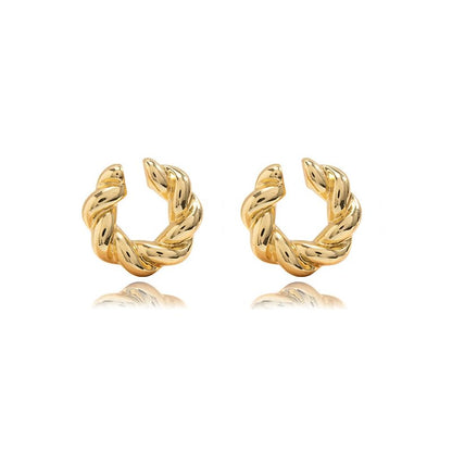 Gold Ear Cuff Earrings for Women Non Piercing 14K Gold Plated/Silver Cuff Clip On Cartilage Hoop Shining Cubic Zirconia Twisted Chain Ear Clip On Earring for Women Chunky Ear Cuffs Earrings - color: C-gold