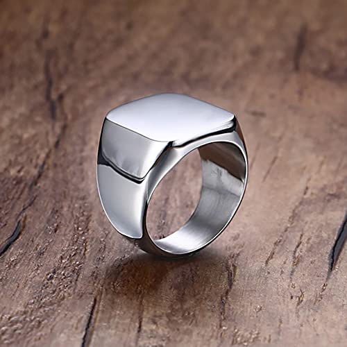 VQYSKO Plated Square Signet Ring | Stainless Steel Band for Men - color: Square Silve
