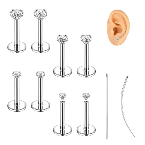 18G/16G Labret Jewelry Surgical Steel Internal Thread | CZ Stud, Lip Nose Piercing Studs, Flat Back, Medusa Monroe Lip Cartilage Earring, 2/2.5/3/4mm CZ - color: 18G,6mm-bar,2/2.5/3/4mm-CZ,Silver