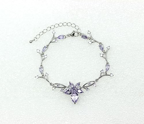 Faship Gorgeous CZ Crystal Floral Necklace Earrings Set - color: Lavender / Matching Bracelet