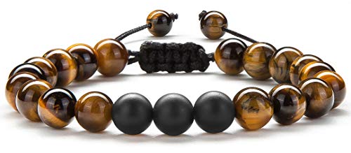 Men Women 8mm Tiger Eye Stone Beads Bracelet - color: Tiger Eye Matte-21018