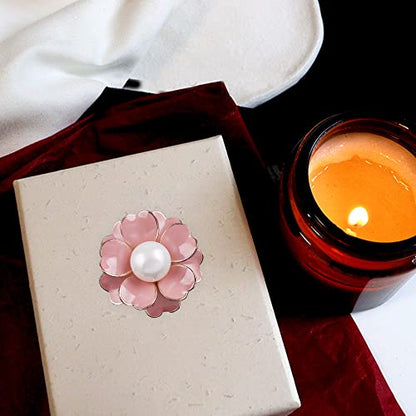 Women Camellia Flower Pearl Enamel Brooch Pins for Ladies Jewelry Fashion - color: Pink