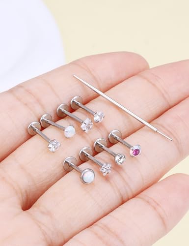 Prjndjw Threadless Nose Rings Stud 20G 18G 16G Flat Back Nose Stud Surgical Steel Push In Nose Rings Opal Heart CZ Hypoallergenic Nose Piercing Lip Medusa Tragus Studs Earrings Piercing Taper - color: 18G=1.0mm -8mm Length
