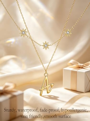 14K Gold A-Z Initial Lette Necklace Star Choker Women Necklace | Personalized Initial Jewelry, Meaningful Name Letter Gift for Women Wife Mom Friend, Perfect Present For Birthday/Anniversary - style: 14K Gold-A