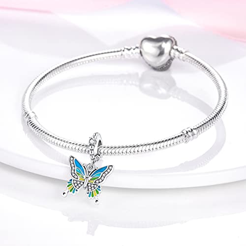 MULA 925 Sterling Silver Charms for Bracelets and Necklace Family Pendants | Airplane Travel Dangle Beads Family Tree Jewelry Charms for Women - color: Blue Butterfly Charm