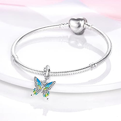 MULA 925 Sterling Silver Charms for Bracelets and Necklace Family Pendants | Airplane Travel Dangle Beads Family Tree Jewelry Charms for Women - color: Blue Butterfly Charm
