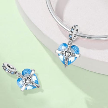 Birthstone Charm, 925 Sterling Silve Heart Dangle Charms for Pandora Bracelets, Ladies Birthday Gift - style: C-March