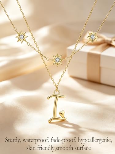 14K Gold A-Z Initial Lette Necklace Star Choker Women Necklace | Personalized Initial Jewelry, Meaningful Name Letter Gift for Women Wife Mom Friend, Perfect Present For Birthday/Anniversary - style: 14K Gold-I