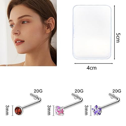36-44 Pcs 18G 20G Nose Rings Studs Nose Rings for Women Nose Piercings Jewelry Surgical Stainless Steel Nose Studs Moon Star Heart Butterfly Hypoallergenic Body Piercing Jewelry for Women Men - color: 20G Colorful C-L Shape- 40 Pcs