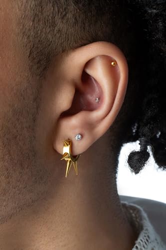 316L Stainless Steel Multi 6mm Spike Lined Huggie Hoop Earrings, Sold as a Pair - style: Black