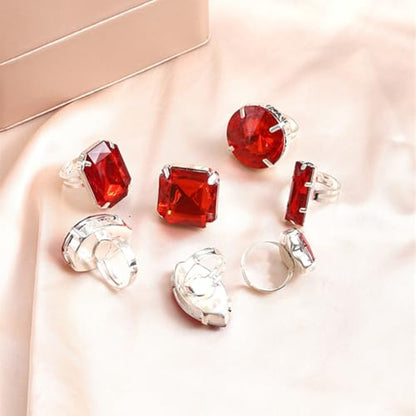 Chunky 7Pcs Silver Crystal Knuckle Rings Set Geometric Rhinestone Waterdrop Open Rings Stackable CZ Circle Square Finger Rings Jewelry Set for Women - color: Red