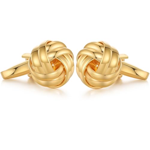 HONEY BEAR Twist Knot Cufflinks for Men Wedding Business | Tarnish-Resistant, Steel-Plated Copper Base, Gift Box, for Groomsmen, Father, Husband, Anniversary, Formal Events - style: Shinny Gold