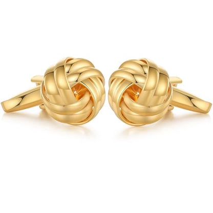 HONEY BEAR Twist Knot Cufflinks for Men Wedding Business | Tarnish-Resistant, Steel-Plated Copper Base, Gift Box, for Groomsmen, Father, Husband, Anniversary, Formal Events - style: Shinny Gold