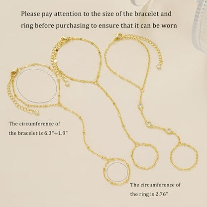 3PCS 14K Gold-Plated Hand Chain Bracelets for Women, Stack Bracelets Set Adjustable, Trendy Dainty Ring Bracelet Hand Chain - color: gold-3-A