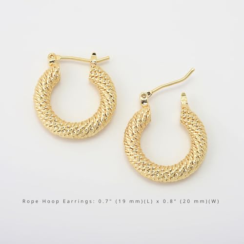 RENAIZ Dainty Lightweight Hoop & Stud Earrings for Women – 14K Gold Plated & Rhodium Plated, Minimalist Geometric Hypoallergenic Jewelry, Tiny Dainty Everyday Studs and Hoops - color: Yellow Gold, style: Rope