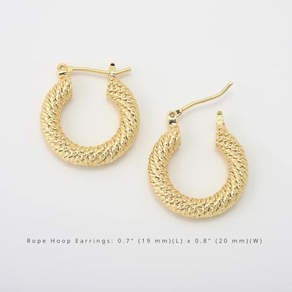 RENAIZ Dainty Lightweight Hoop & Stud Earrings for Women – 14K Gold Plated & Rhodium Plated, Minimalist Geometric Hypoallergenic Jewelry, Tiny Dainty Everyday Studs and Hoops - color: Yellow Gold, style: Rope