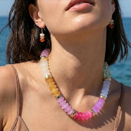 RISHEGAE Chunky Beaded Necklace for Women Boho Resin Beaded Choker Necklace Adjustable Surfer Beach Strand Necklaces Gold Handmade Acrylic Beads Jewelry Gift for Women - color: Style 1colorful