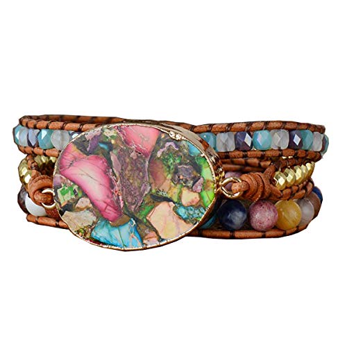 Women Wrap Bracelet Boho Natural Jasper Crystal Stone Beads Strand Bracelets - color: Style 23-Colorful Turquoise