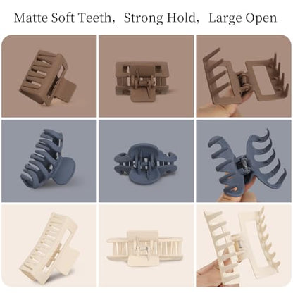 Small Medium Claw Clips for Women, 3 Styles Hair Clips for Thick and Thin Hair, Non-slip Strong Hold, 12 Pcs (White, Blue, Brown, Black) - color: White, Blue, Khaki, Black