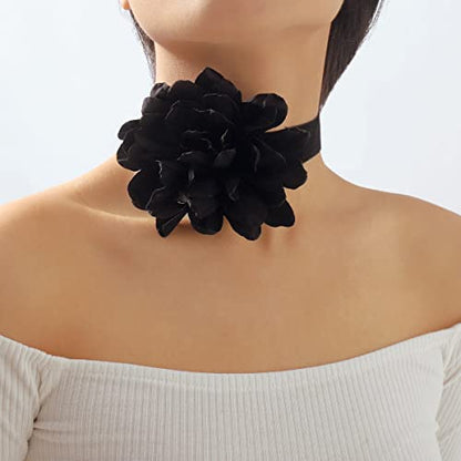 Rose Black Velvet Floral Choker Necklace - Camellia Daisy Rosette - Spring Summer Flower Jewelry - color: Black2