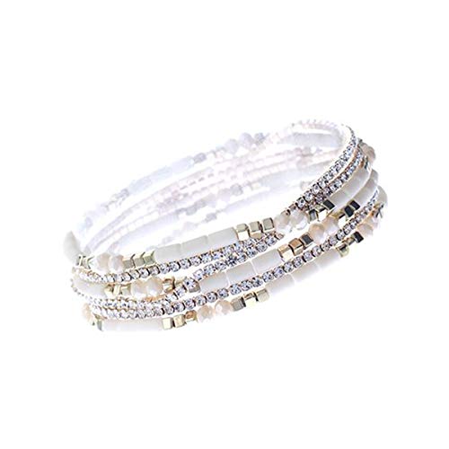 NTLX Multi Strand Beaded Stackable Stretch Bracelets for Women – Bohemian Boho Style Bracelets – Multi Color Layered Statement Bangles - style: Beige