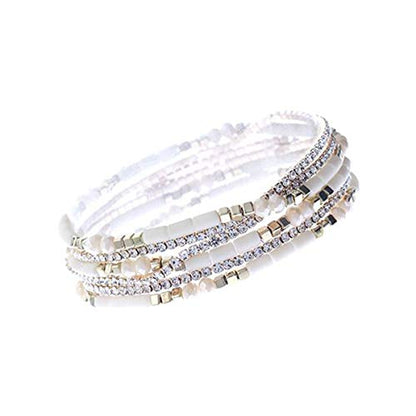 NTLX Multi Strand Beaded Stackable Stretch Bracelets for Women – Bohemian Boho Style Bracelets – Multi Color Layered Statement Bangles - style: Beige