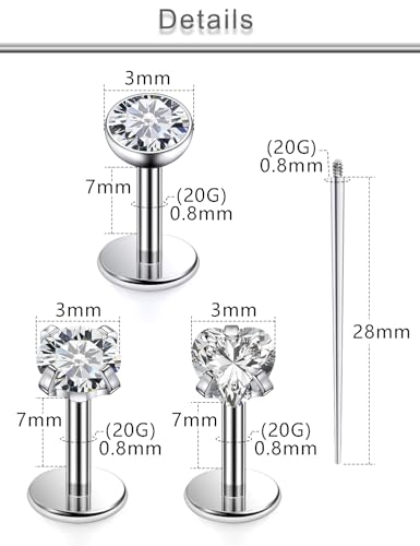 20G 18G 16G F316 Titanium Flat Back Nose Rings Studs Hypoallergenic Screw on Tragus Helix Cartilage Earrings Stud Piercing Jewerly for Women Men Bars 6mm - style: 20G Flat Back Nose Studs-bars 7mm