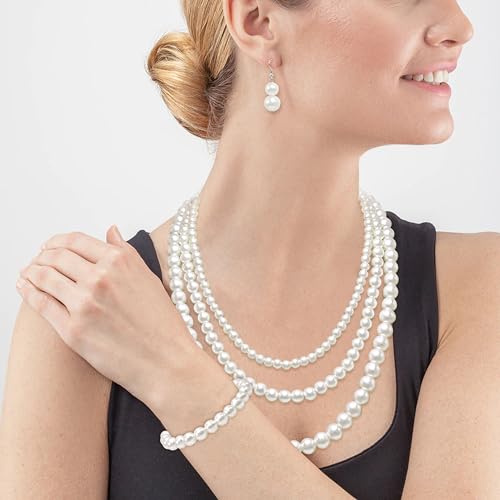 Cryshimmer Pearl Choker Necklace for Women Faux Pearl Beads Strand Necklace Earring Set Costume Jewelry,Gift for Wife Mother - color: Pearl Set-3