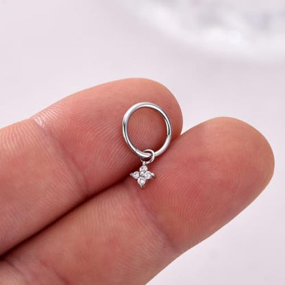 Ourania 16G Gold Stainless Steel Zircon Dangle Huggie Hoop Rook Piercing Helix Hoop Earring Tragus Hoop Cartilage Piercing for Women - color: Round Flower Silver 2PCS, size: 1.2*8mm 2pcs