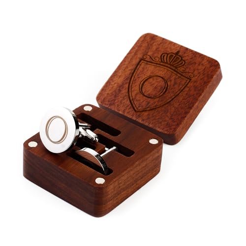 Mens Initial Silver Cufflinks A-Z Alphabet Letter Steel Cuff Links with Engraved Walnut Wood Box Groom Groomsman Wedding Set… - style: O