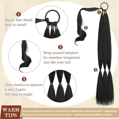 Braid Pony Tail Fluffy Natural Soft Long Braid Ponytail Extension with Hair Tie Straight Sleek Wrap Around Hair Extensions Synthetic Hairpieces for Women Daily Wear - color: Brown, size: 26 Inch (Pack of 1)