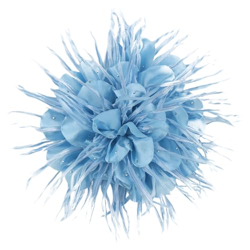18cm/7in Dainty Spiky Fabric Flower Brooch Pin for Women Girls Elegant Crystal Colorful Pom-Pom Fluffy Floral Peony Brooches Lapel Hair Pins Trendy Party Dress Accessories Jewelry - color: Blue