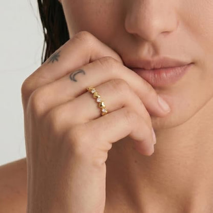 Cross Ring 14K Gold Plated 925 Silver with CZ, Stackable Rings - color: Love 14K Gold, size: 5