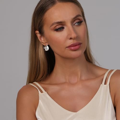 OOOPEL Gold Hoop Earrings for Women,925 Sterling Silver Chunky Hoop Earrings Hypoallergenic Lightweight 14K Gold Plated Thick Gold Hoops for Women 22mm 26mm - color: Silver-26MM
