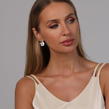 OOOPEL Gold Hoop Earrings for Women,925 Sterling Silver Chunky Hoop Earrings Hypoallergenic Lightweight 14K Gold Plated Thick Gold Hoops for Women 22mm 26mm - color: Silver-26MM