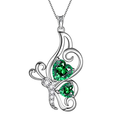 Butterfly Heart Necklace Birthstone Pendant Necklace Earrings Bracelet Women 925 Sterling Silver Animal Butterflies Birthstone Pendant Crystal Birthday Jewelry Wedding Gift - color: E.May-necklace