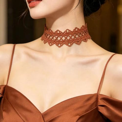 Pink Lace Choker Necklace Set, 10 Pieces - color: Brown
