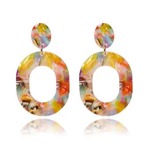 Acrylic Earrings For Women Statement Geometric Earrings Resin Acetate Drop Dangle Earrings Mottled Hoop Earrings Fashion Jewelry - color: C:Red Floral