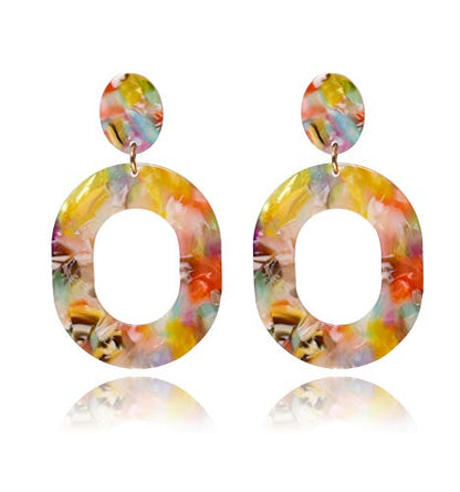 Acrylic Earrings For Women Statement Geometric Earrings Resin Acetate Drop Dangle Earrings Mottled Hoop Earrings Fashion Jewelry - color: C:Red Floral