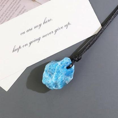 FANASY Natural Raw Crystal Necklace for Women Irregular Stone Necklaces Spiritual Gemstone Pendant with Adjustable Rope - color: Blue apatite