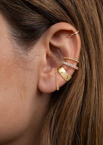14K Gold Plated Ear Cuff Earrings for Women, Dainty Ear Cuffs Non Piercing Clip on Earrings Trendy Non pierced Cubic Zirconia Fake Hoop Earring Jewelry Sets for Women - color: Gold-2