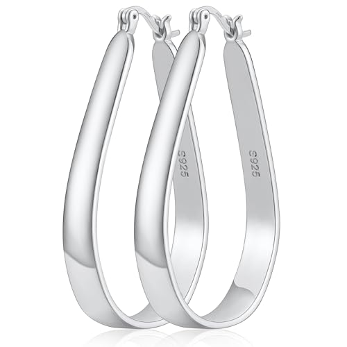Sterling Silver Hoop Earrings for Women Large Oval Hoop Earrings Lightweight Big Gold Hoops Earrings Hypoallergenic 14K Gold Plated Hoops Earrings Non Tarnish Jewelry Gifts 20/30/40mm - color: Silver-35*55