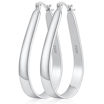Sterling Silver Hoop Earrings for Women Large Oval Hoop Earrings Lightweight Big Gold Hoops Earrings Hypoallergenic 14K Gold Plated Hoops Earrings Non Tarnish Jewelry Gifts 20/30/40mm - color: Silver-35*55
