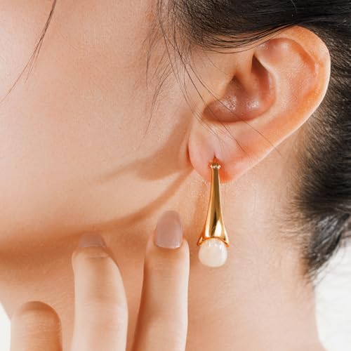 Acrylic Gold Hoop Earrings Chunky Statement Dangle Drop Huggie Earring Colorful Resin Jewelry for Women - color: White