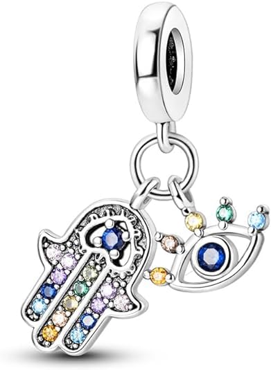 LNQOBU 925 Sterling Silver Charms for Bracelets Necklaces,5A Cubic Zirconias Evil Eye Dangle Beads Charms Jewelry Gift for Women (With one Spacer Beads Charms) - style: B-Evil eye Charm