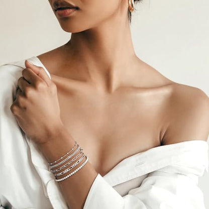 Gold Bracelets for Women, 14K Gold Plated Stackable Bracelet Stack Set Adjustable Charm Paperclip Chain Cuban Link Layered Waterproof Jewelry Sets Gifts for Womens 6.5 Inch - color: Silver 7.2 IN Large Wrist