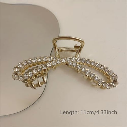 Metal Hair Clips Imitation Pearl Rhinestone Non Slip Hair Claw Clamps Barrettes Decorations for Thin Thick Hair, Crystal Bow Hairpin for Women Ladies(2 Pack)