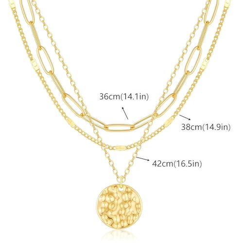 3Pcs Set Gold/Silver Layered Necklaces 14K Gold Plated Dainty Coin Pendant Beaded Paperclip CZ Chain for Women Hypoallergenic Stackable Choker Necklace Set Gifts - color: Gold 3 Pcs Coin