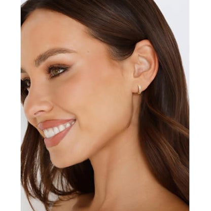 RANKEEF Small Rhinestone Hoop Earrings 925 Silver Everyday Cartilage Hoops Hypoallergenic Dainty 14K Gold Plated Huggie Sparkle Double Row Cubic Zirconia Hoop Earrings 10/15/20/25mm - color: Gold, size: 10mm