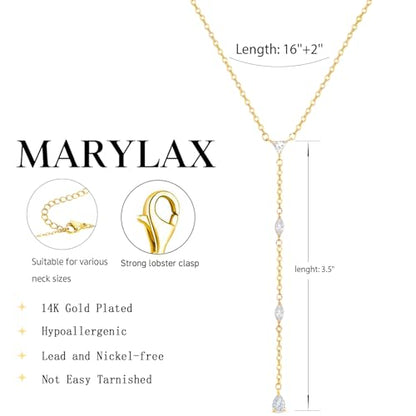 Lariat Gold Necklace for Women, 14K Gold Plated Dainty Drop Y Necklace, Waterproof Non Tarnish Long Layered Beaded Chain Lariat Necklace Prom Jewelry Summer Vacation Gift for Her - color: Gold-1
